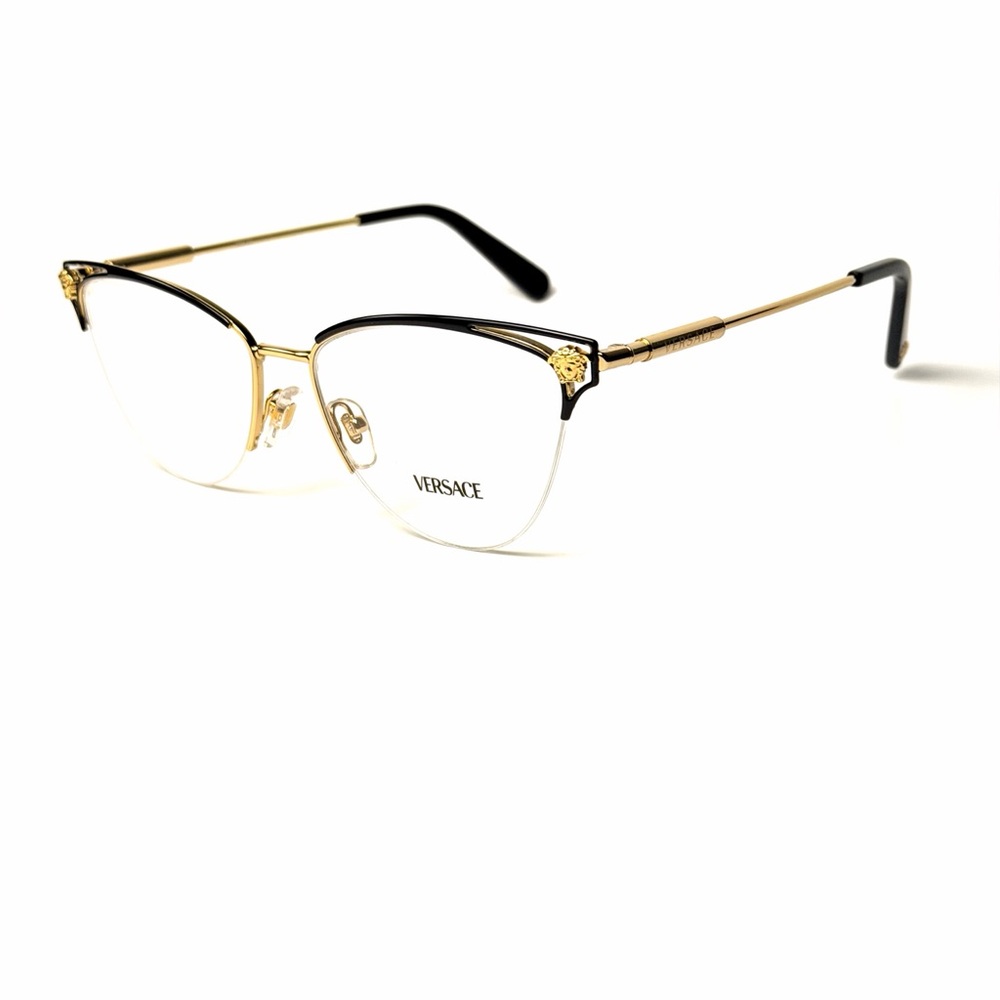Versace Mod 1280 1433 Semi rimless Gold Black Authentic New Eyeglasses